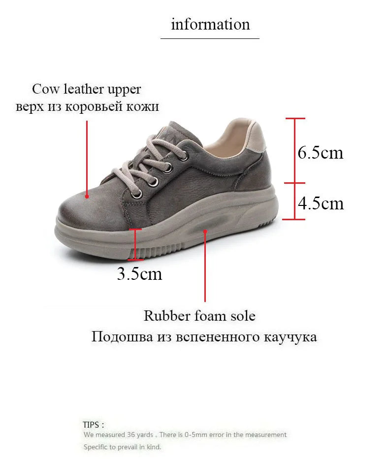 DRKANOL Spring Genuine Leather Casual Sneakers Women Thick Bottom Platform Lightweight Single Shoes Ladies Wedges Heel Shoes