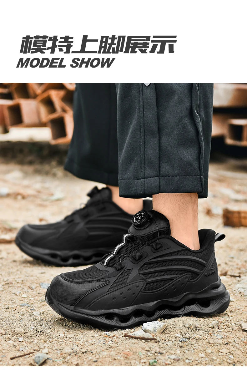 Rotating Button New Safety Shoes Men Anti-smash Anti-puncture Work Shoes Fashion Men Sport Shoes Security Protective Boots Men
