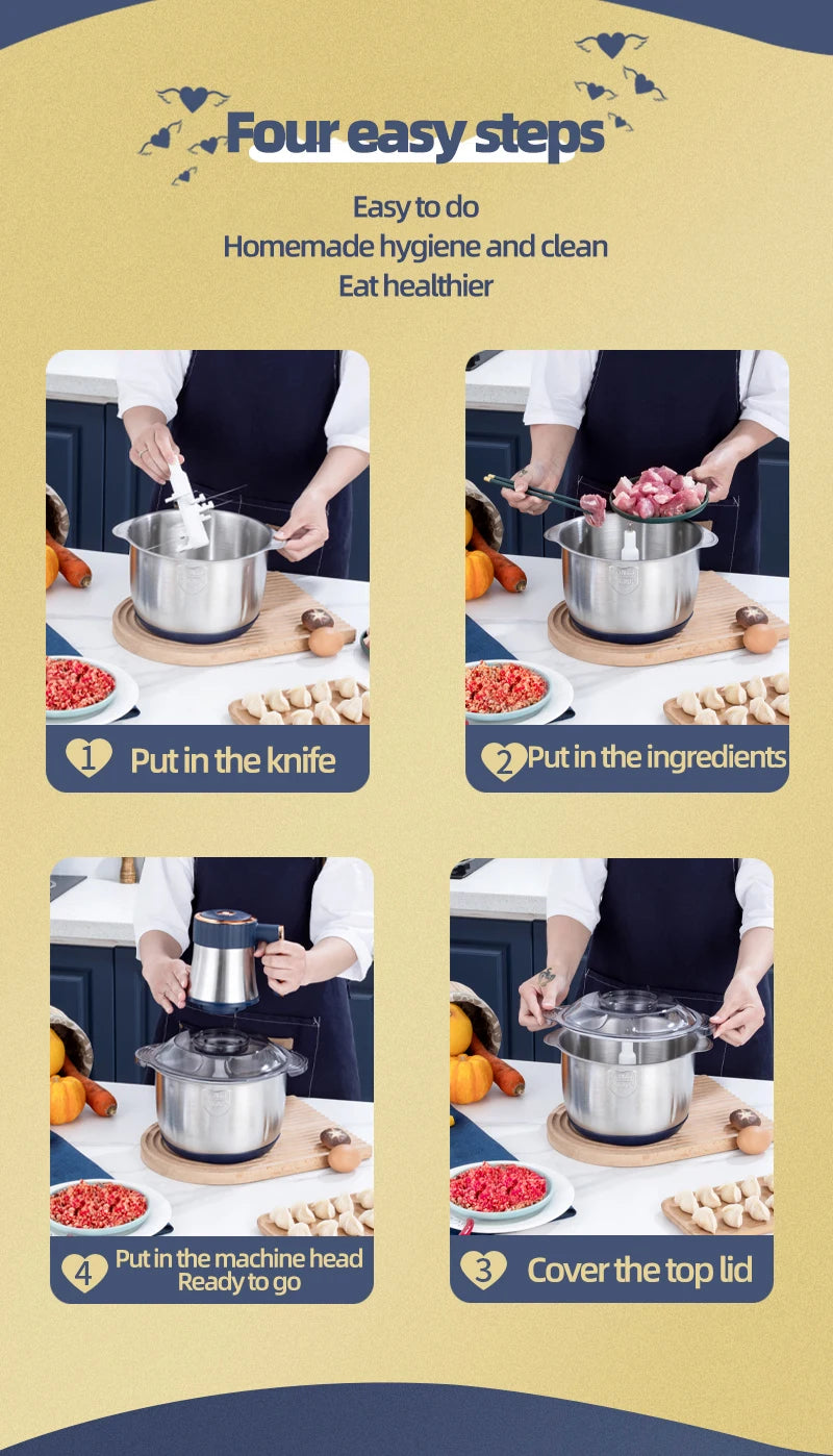 5L Home Electric Stainless Steel Meat Grinder 500W Powerful Vegetable Fruit Food Processor Chopper Slicer Food Grinder
