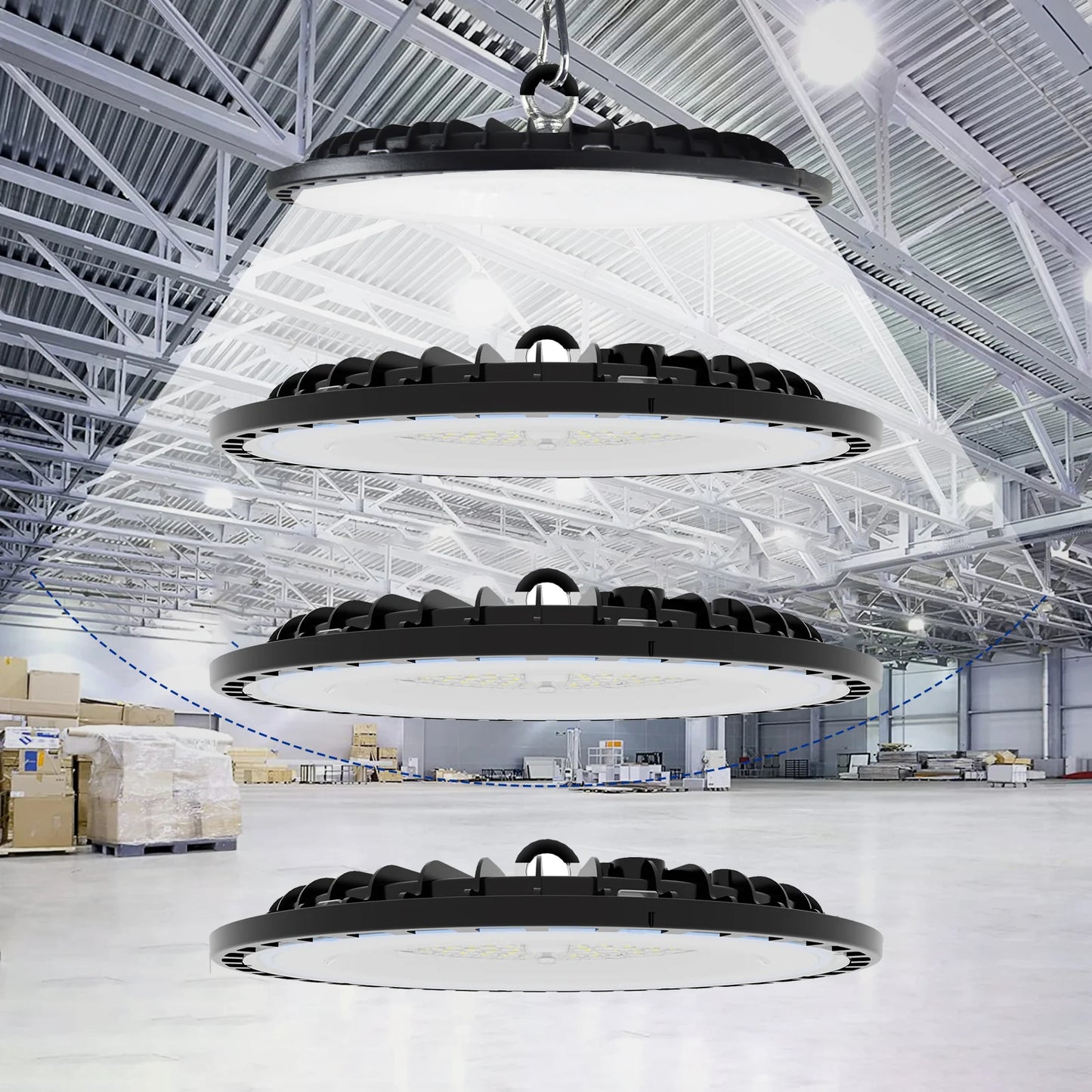 4-Pack 100-200W 30000LM UFO LED High Bay Light, 120° Wide Beam Angle, 5000K Daylight White, IP65 Waterproof Commercial Warehouse