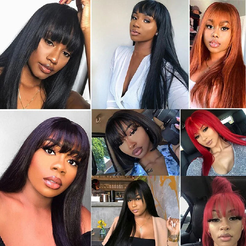 Long Straight Wigs With Bangs Human Hair Fringe 360 Full Lace Front Wig Brazilian Raw Vietnamese Hair Gluless HD Frontal Wigs