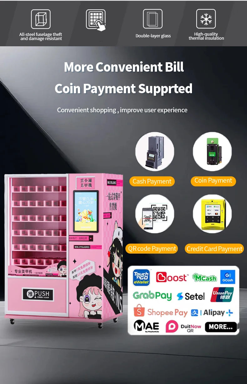 Digital Beauty Vending Machine Touch Screen Automated Cosmetic Dispenser for Eyelash and Wig Products