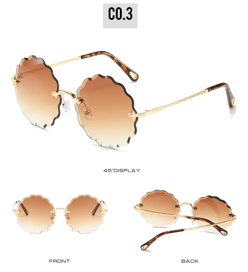 Oversized Round Sunglasses For Women Men Fashion Luxury Brand Design Rimless Sun Glasses Ladies Outdoors Travel Shades UV400
