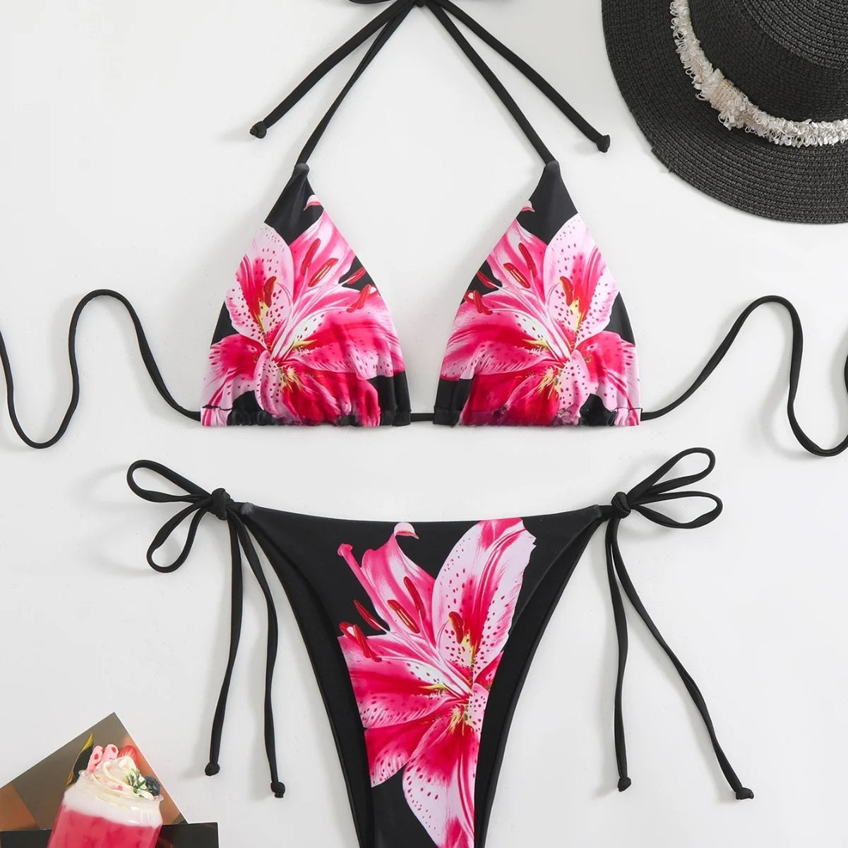 Sexy Bikini Retro Print Tropical Skirted Three-Piece Beachwear Strapless Strap-On Swimsuit Female Adult High Elasticity Backless