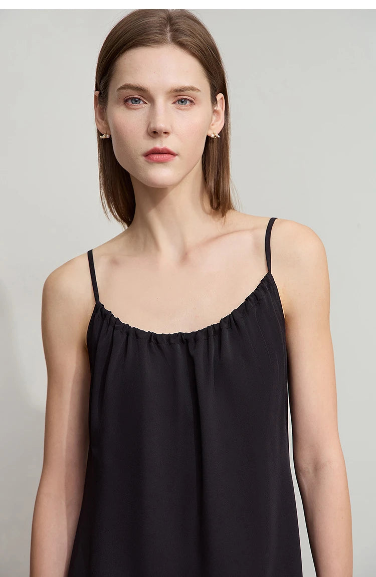 AMII Minimalist Office Lady Dress Women 2025 Summer Female Sleeveless U-neck Solid Adjustable Shoulder Strap Dresses 12542192