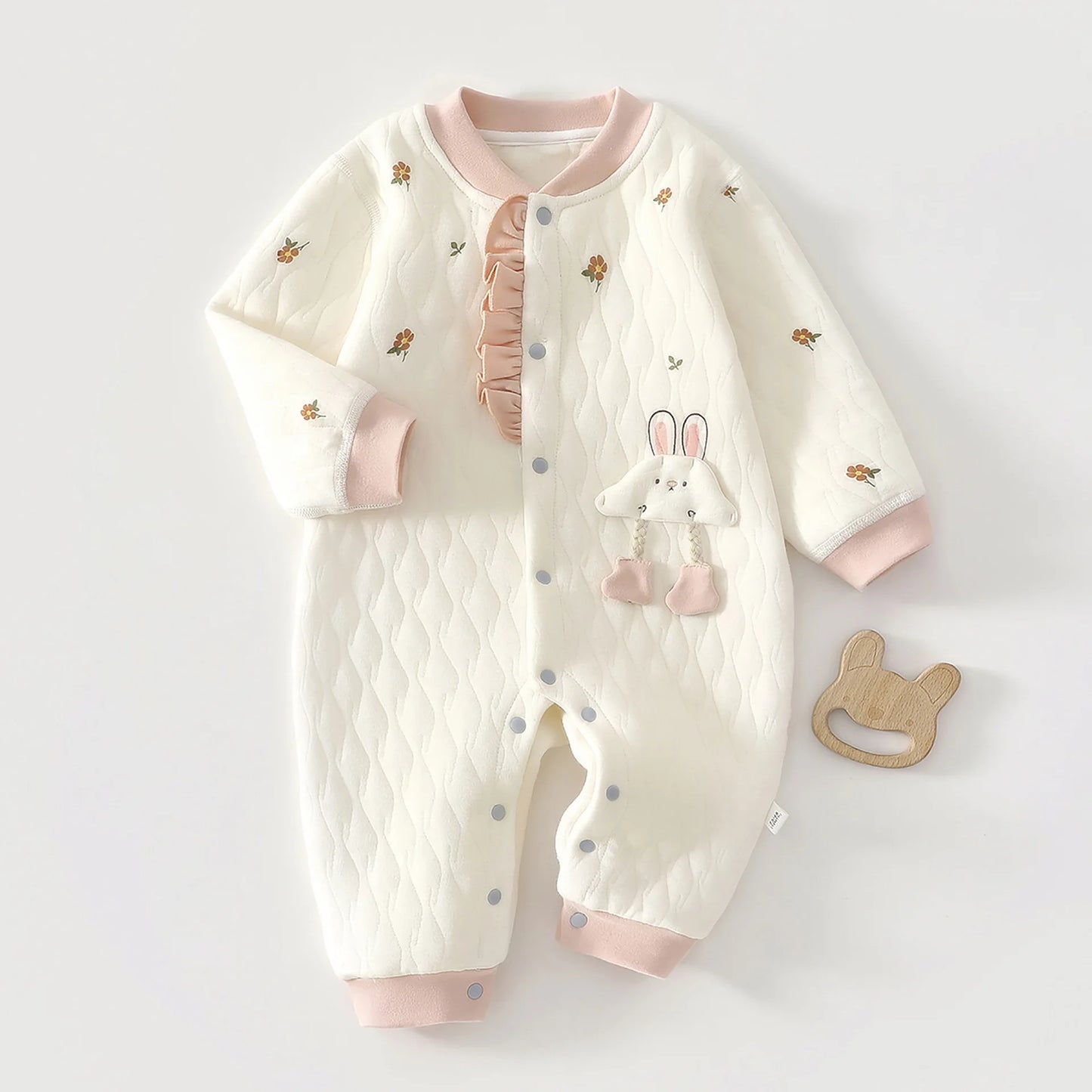 0-2Y Newborn Girl Boy Spring Bodysuit 2026 Baby Cotton Quilted Seamless Romper Autumn Warm Printed Soft Skin-Friendly Sleepwear