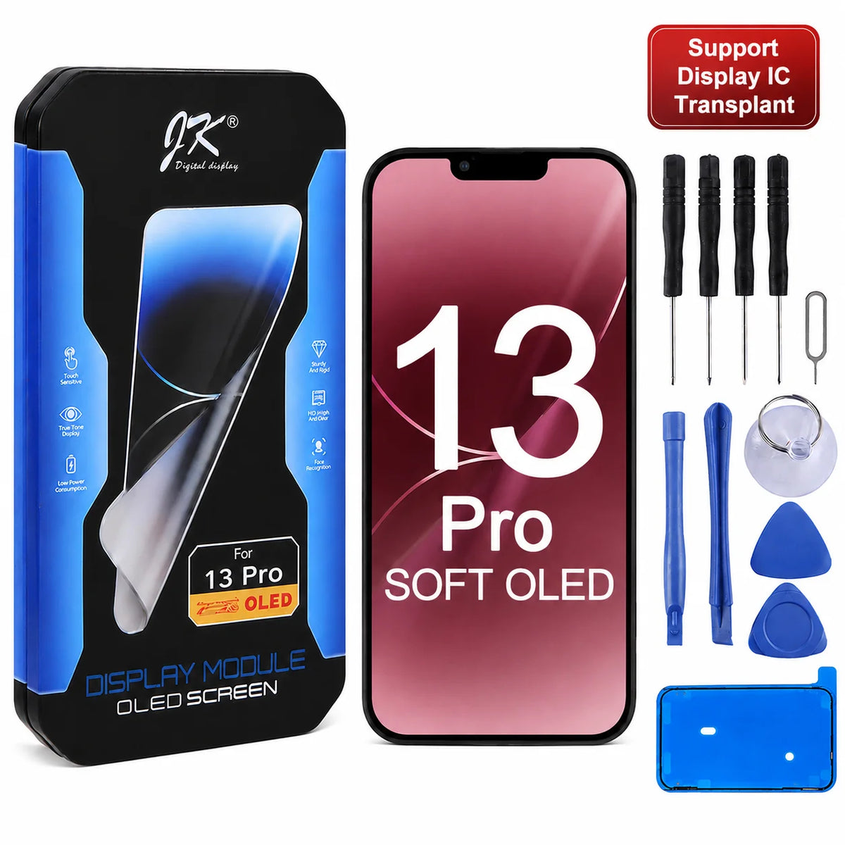 JK Flexible Soft OLED Display Assembly for iPhone 12 13 14 15 16 17 Pro Max Plus Screen Replacement Part