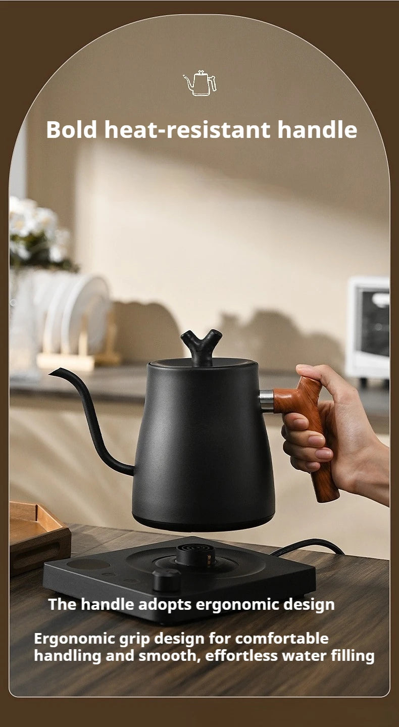 Smart Electric Gooseneck Kettle 1L 1000W, Stainless Steel Pour Over Coffee/Tea, 40-100°C Temp Control, Auto Shut-Off