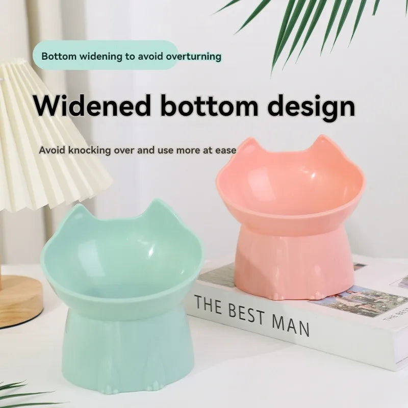1pc WhiskerWare Elevated Cat Bowl Anti-Tip Plastic Raised Pet Feeding Dish with Tilted Edg 3e Neck Protection Kitty Food