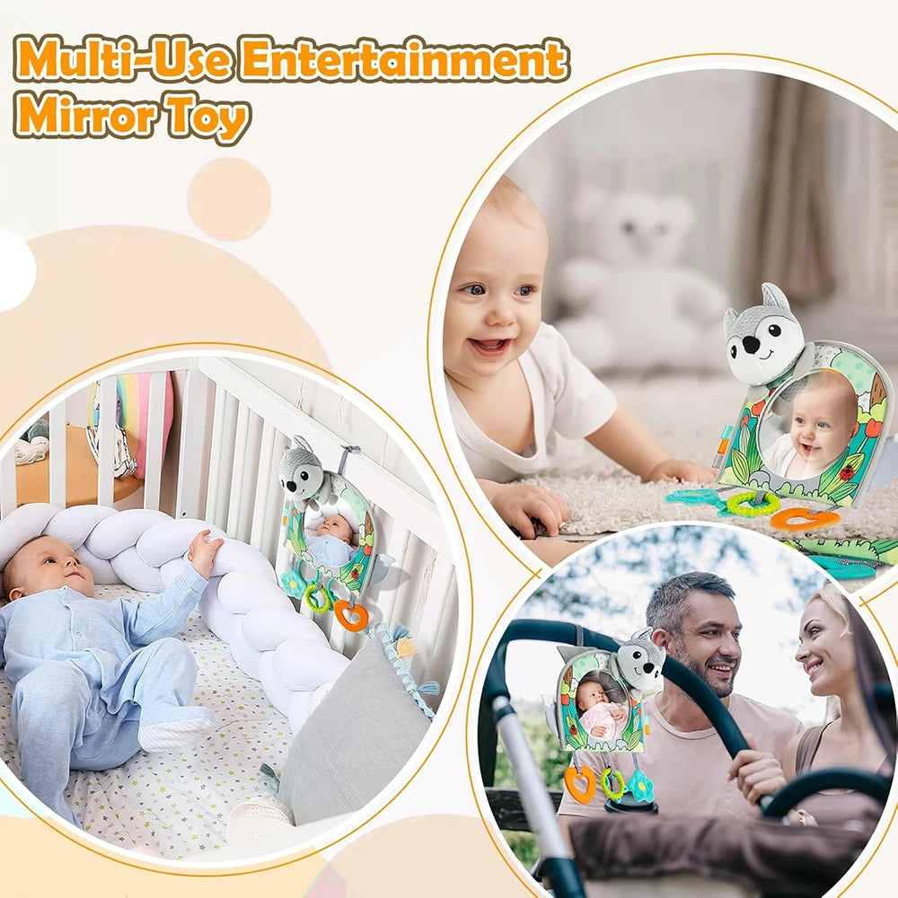 Baby Mirror Car Seat Toys Rear Teether and Crinkle Pape Fun Travel Infant Tummy Time Toys Babies Carseat Toy for Newborns Gifts