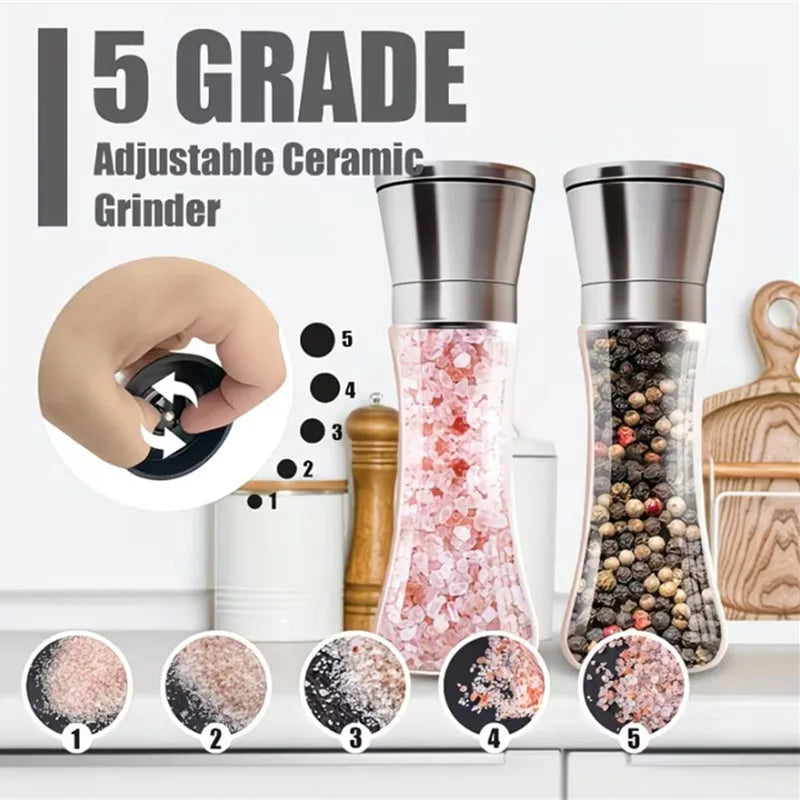 200ML Pepper Grinder Stainless Steel Glass Spice Bottle Manual Pepper & Salt Grinder with Adjustable Coarseness for Kitchen Use