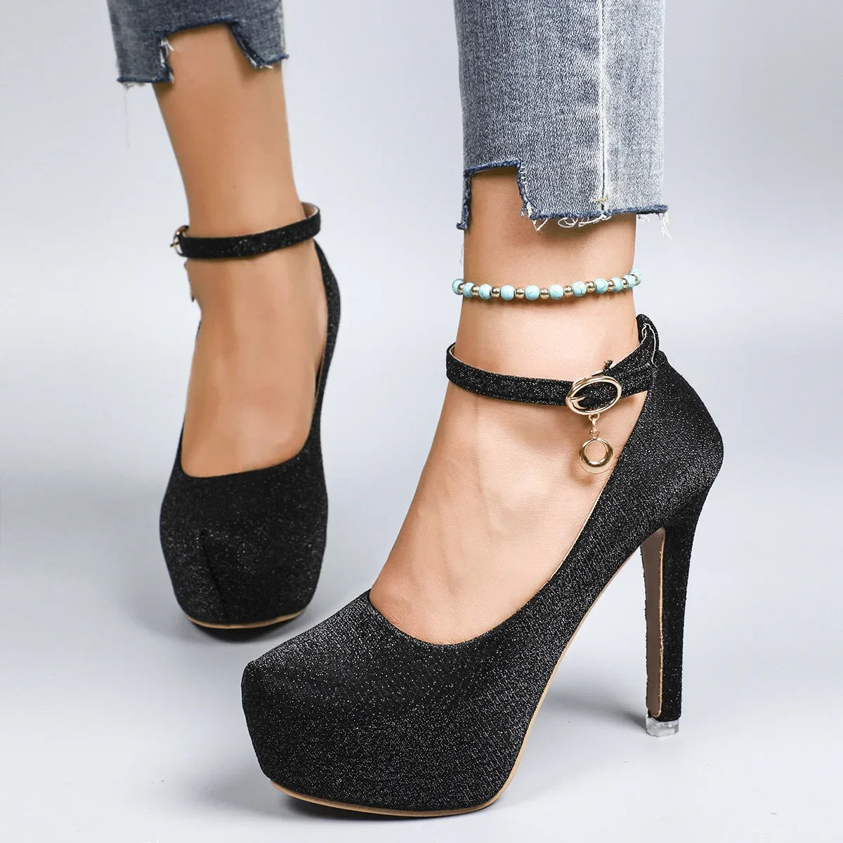 Spring Autumn New Style Waterproof Platform High Heels Thin Heel Silver Large Size Ultra High Heel Single Shoes for Women Show A