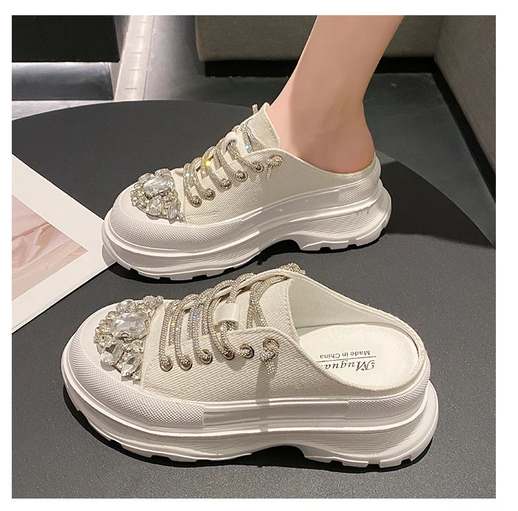 Women Shiny Rhinestones Shoes Four Seasons Casual Sneakers Women Stylish Sport Shoes Lace-Up Sports slippers zapatos mujer
