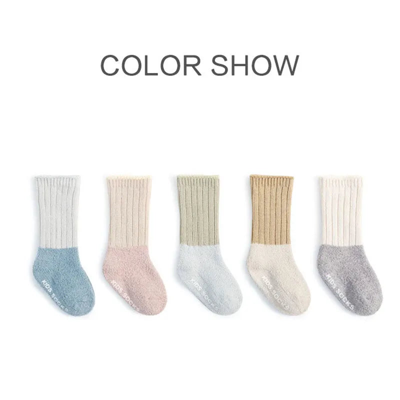 MILANCEL Winter New Baby Socks Infant Patchwork Non-slip Socks Newborn Baby Thickened Warm Socks