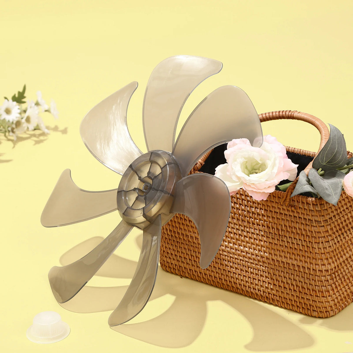 Gray 16 Inch Household Plastic Fan Blade 7 Leaves with Nut Cover for Standing Pedestal Fan Table Fanner General Accessories Fans