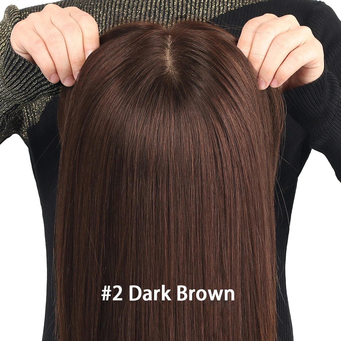 2# Dark Brown with Bangs 6x6“ Silk base Top Wig Glueless for Women 24inch Remy 100% Human Hair Wigs with Elastic Net PU Around