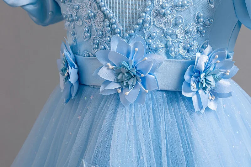 3-12 Year Old Baby Dress Birthday Party Girl Princess Dress Bubble Sleeves Lace Flower Wedding Dress Flower Girl Evening Dress
