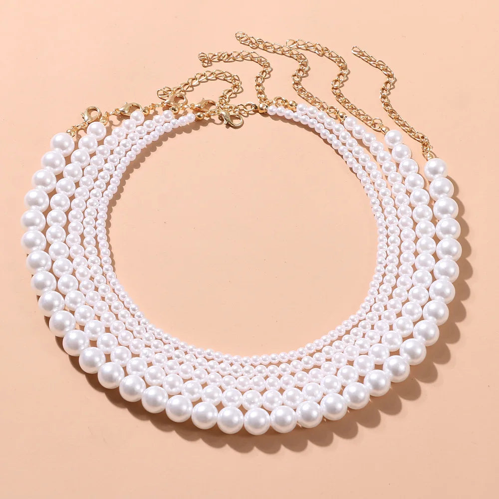4 5 6 8mm White Pearl Chokers Necklace Clavicle Chain For Women Classic Fashion Elegant Wedding Neck Jewelry Love Pendant Gift