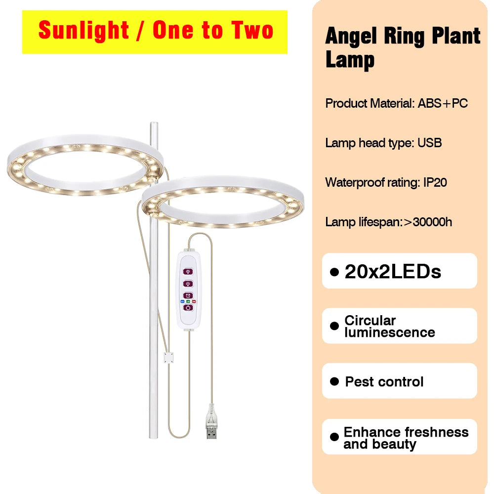 LED Grow Light Full Spectrum with UV IR Angel Ring Phytolamp DC5V USB for Indoor Grow Tent Planting