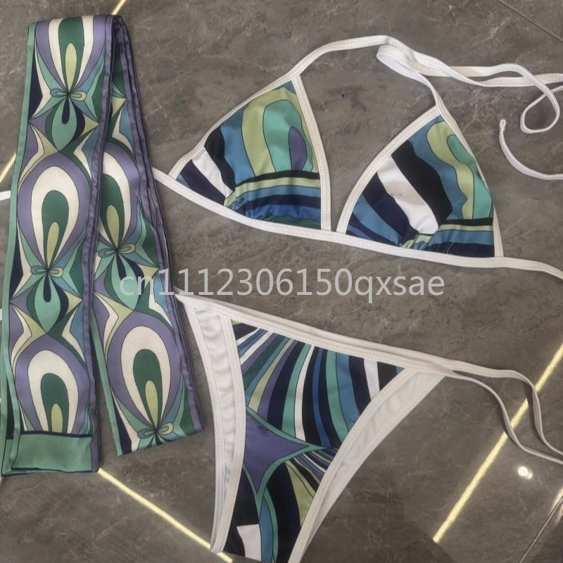 Luxury Design Women's Brown Headband Scarf Swimsuits with Letter Signature Logo Classic Brand Headband Bikini Sets Beachwear