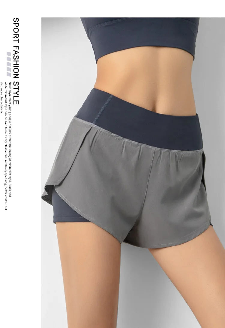 Hot New Sport Shorts Women Sportswear Double-deck Running Shorts Yoga Bottoms Summer Gym Fitness Training Jogging Short Pants
