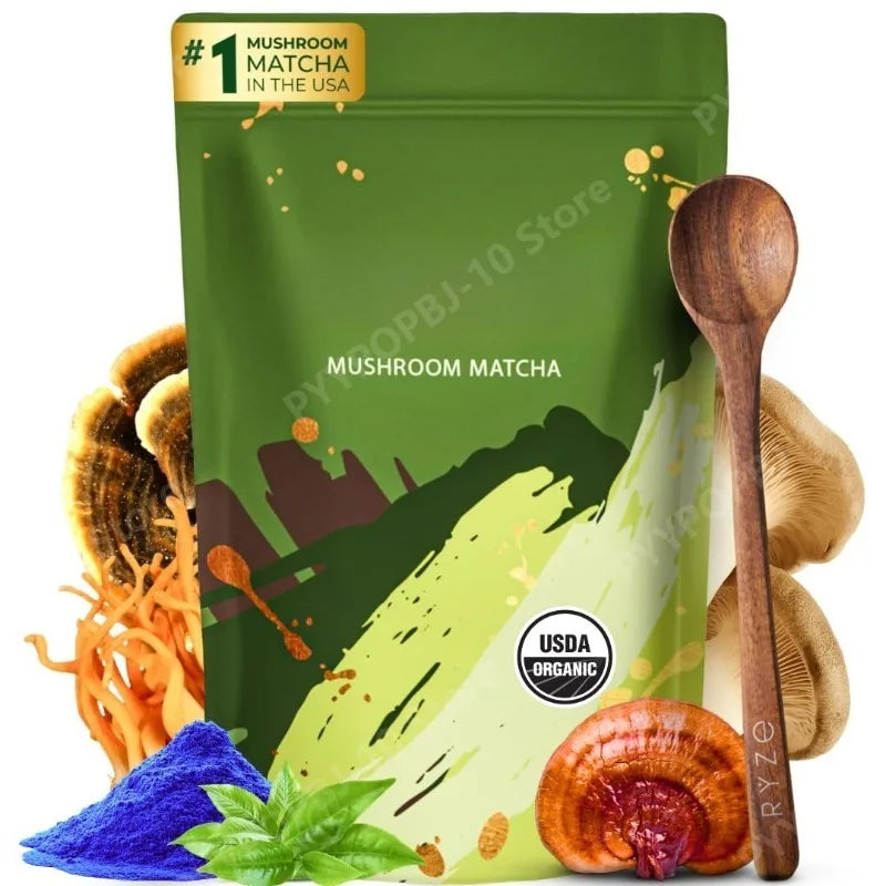 Organic Mushroom Matcha Supplement with Ganoderma Lucidum Lion’s Mane 180g of Natural Nutrients