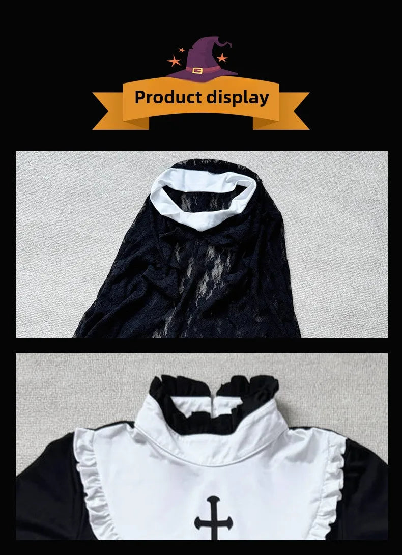 [You're My Secret] 2026 Halloween Cosplay Costumes Women's Vampire Costume Gothic Nun's Clothing Sexy Lace Slim Fit Black Dress