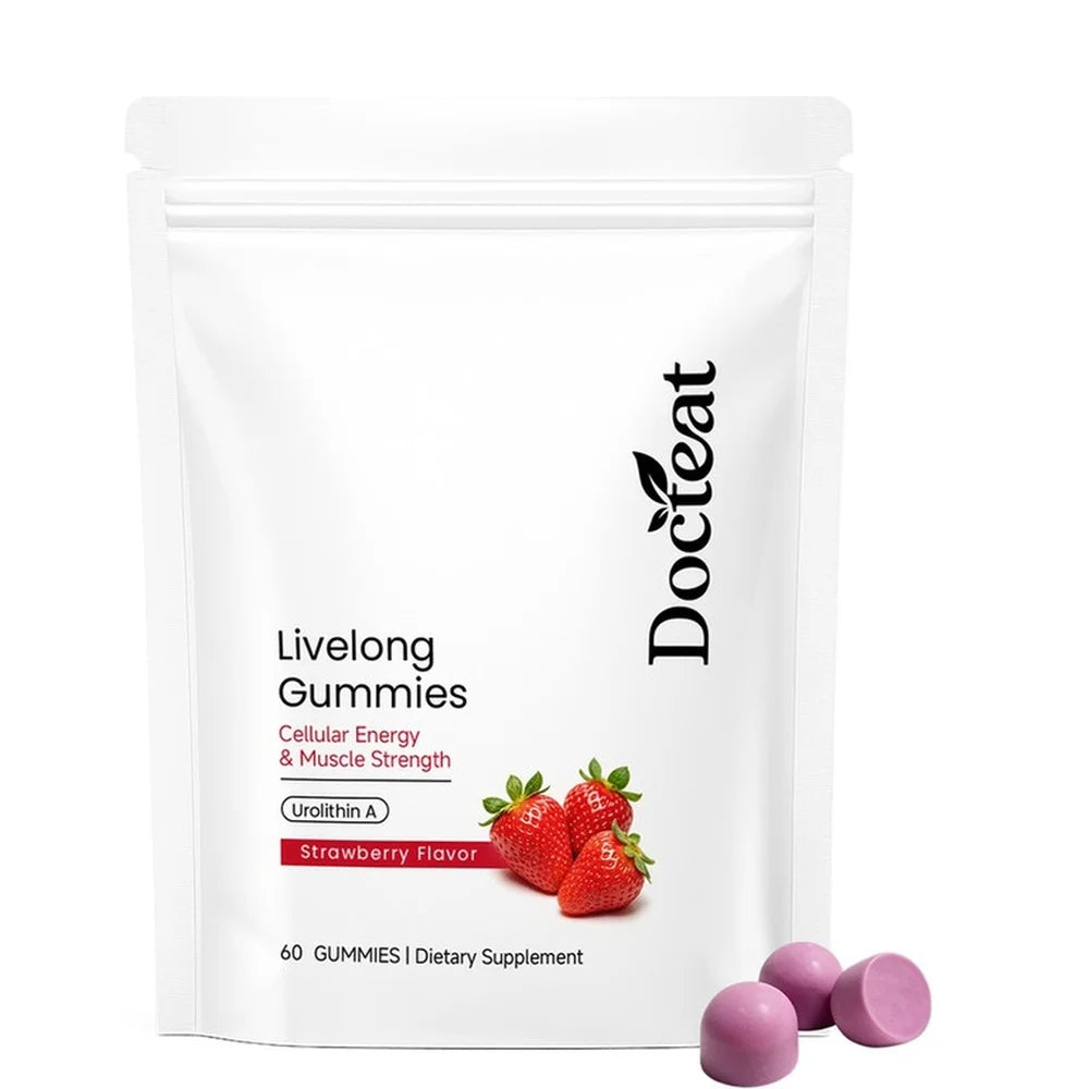 Docteat Urolithin A Gummies 500mg per Serving, Strawberry Flavor Daily Cellular Wellness Support, 60 Gummies for Men Women