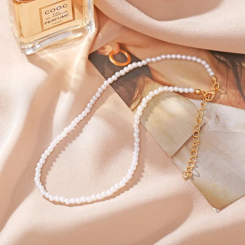 4 5 6 8mm White Pearl Chokers Necklace Clavicle Chain For Women Classic Fashion Elegant Wedding Neck Jewelry Love Pendant Gift