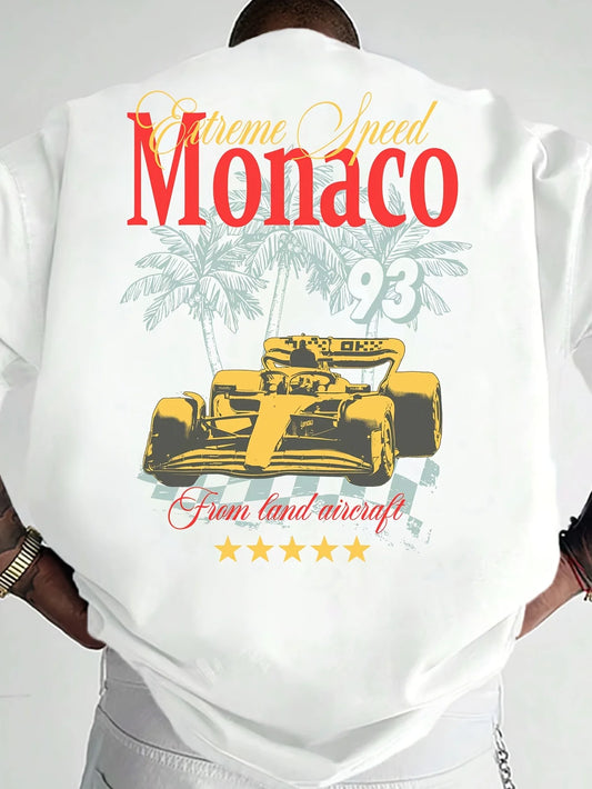 Printed Design Not Textured Men's Vintage Racing Pattern Print T-Shirt Monaco 236.22 Cm" Design Clothing Graphic Short Sleeve