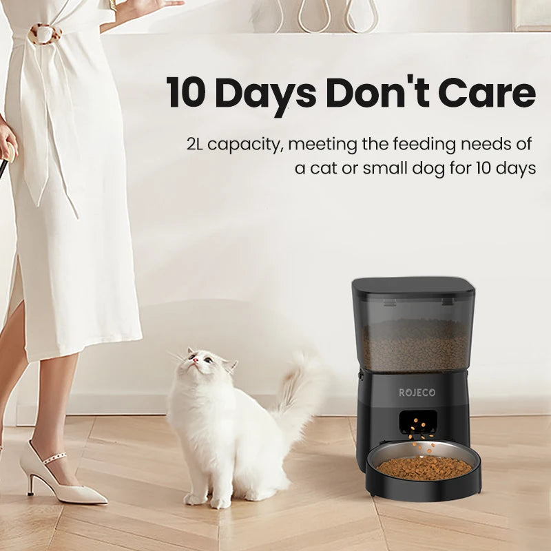 ROJECO Smart Dog Feeder Automatic Dog Food Kibble Dispenser Button Version for Pet Cats Auto Food Container Dog Feeding Supplies