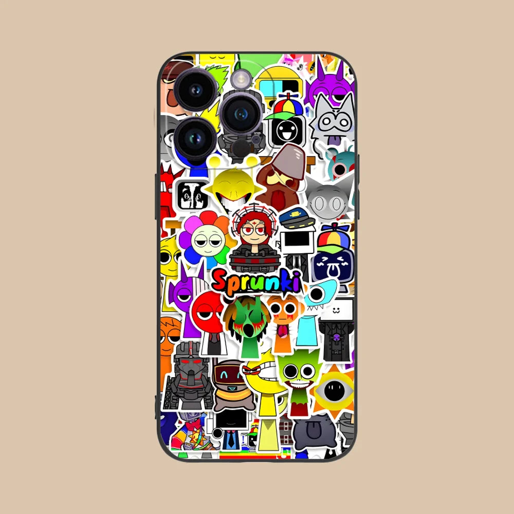 Funny Cartoon Sprunki Pattern Phone Case For iPhone 17 16 15 14 13 12 11 Pro Max Mini SE 7 Plus 17E Shockproof Non-Slip Cover