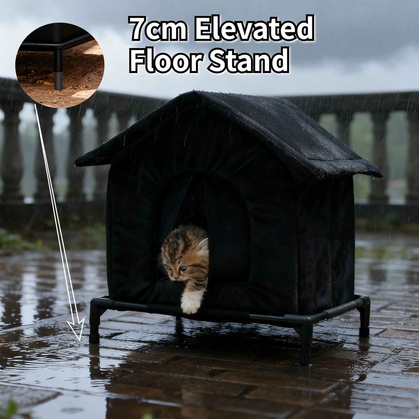 Outdoor Cat Shelter Heated Cat House Waterproof Insulated with Elevated Base Feral Cats Shelter Street House In Winter Yard