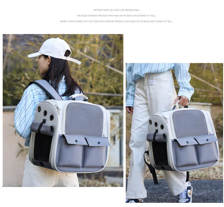 Ventilation Large Capacity Cat Carrier Backpack Adjustable Strap Pet Carrying Bag Foldable Cat Backpack for Outdoor Travel Pet