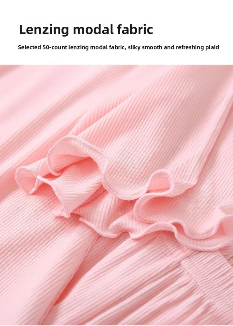 Girls Ice Silk Set Thin Children Homewear Clothes Summer Kids Air Conditioning Short Sleeve Children Sets Girl Pajamas Outfit