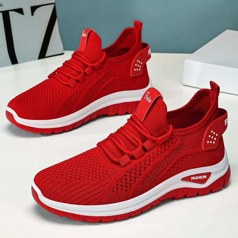 Women's Pink Casual Shoes Breathable Mesh Platform Sneakers Slip-on Flying Shoes Women Tennis Shoes Lightweight Female Shoes