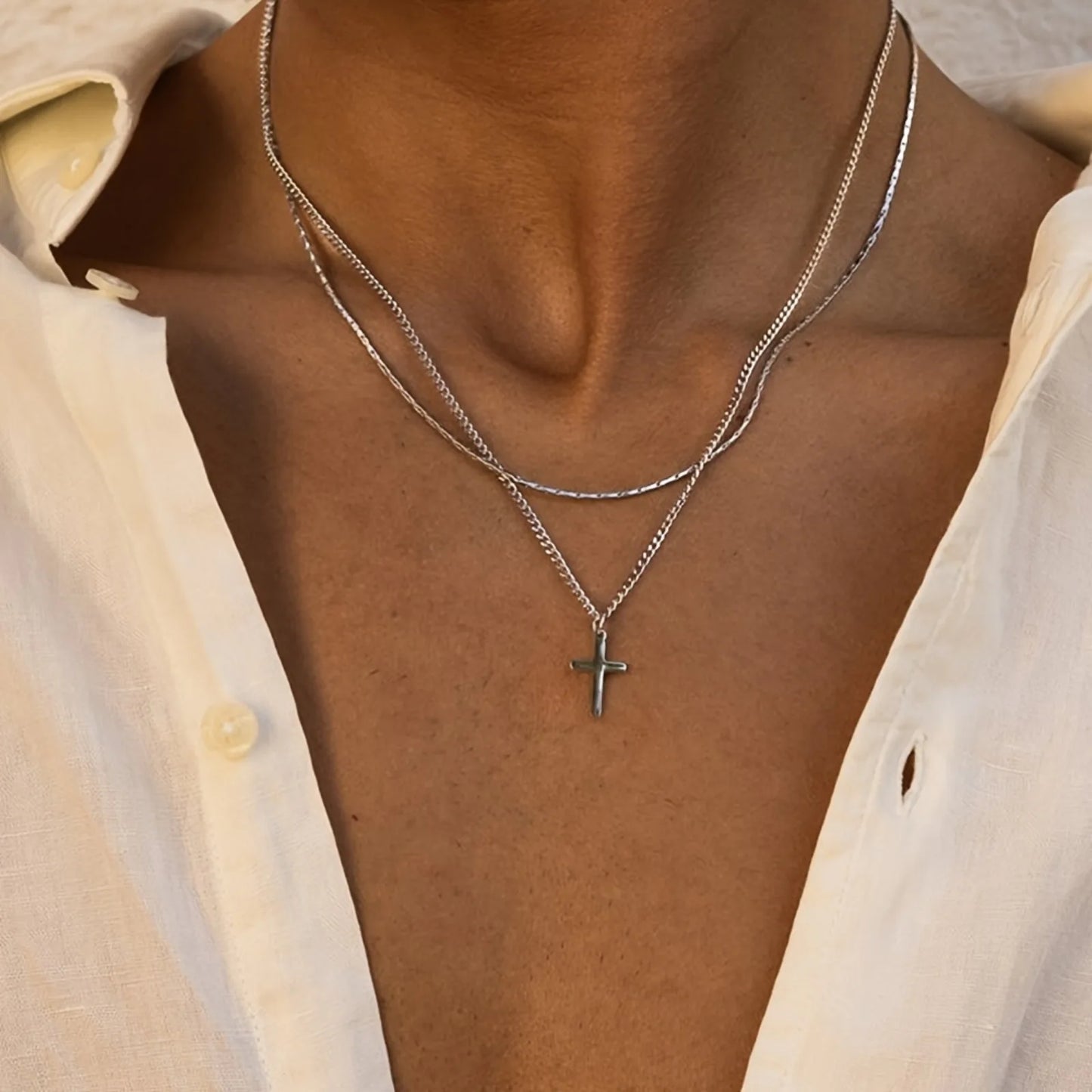 Fashion Minimalist Cross Pendant Necklace for Men Perfect Gift for Boyfriend Trendy Stylish Jewelry