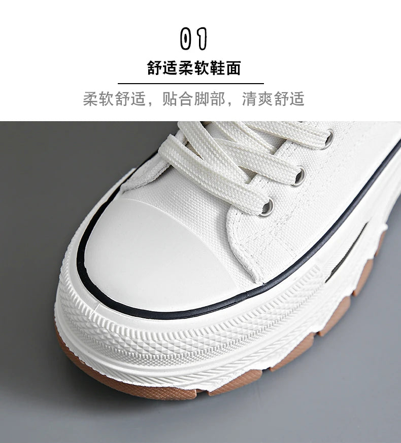 2026Women Canvas Shoes High Top Women's Vulcanize Shoes Lace-Up Casual Ladies Sneakers Plarform Non-slip Round Head Female Shoes