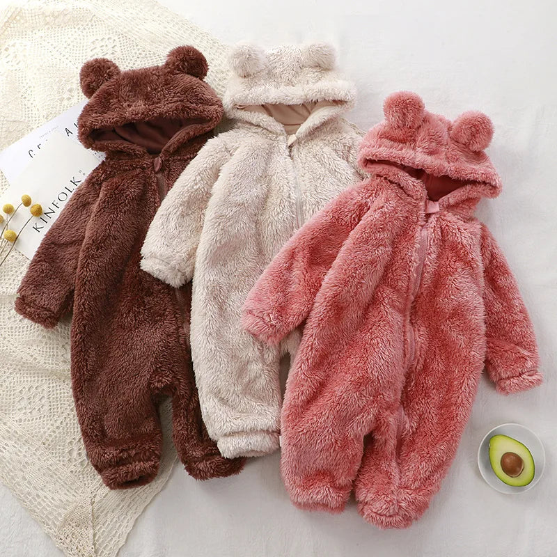 Baby Bear Plush Romper Winter Newborn Warm Climbing Onesie Children's Pajamas Outer Smock