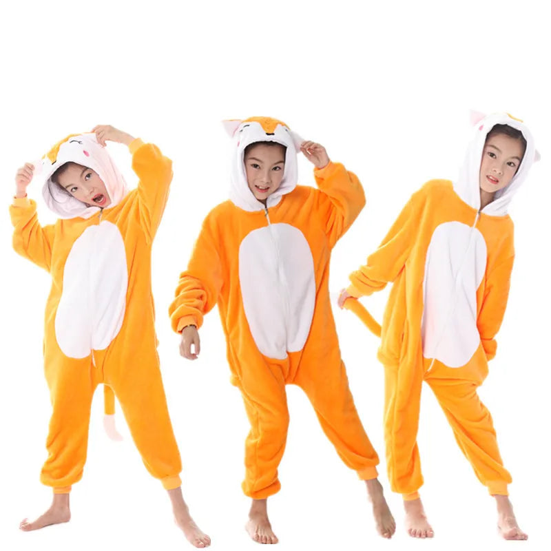2024 Kigurumi Cat Onesie Kids Unicorn Pajamas For Children Animal Cartoon Blanket Sleepers Baby Costume Winter Boy Girl Jumspuit