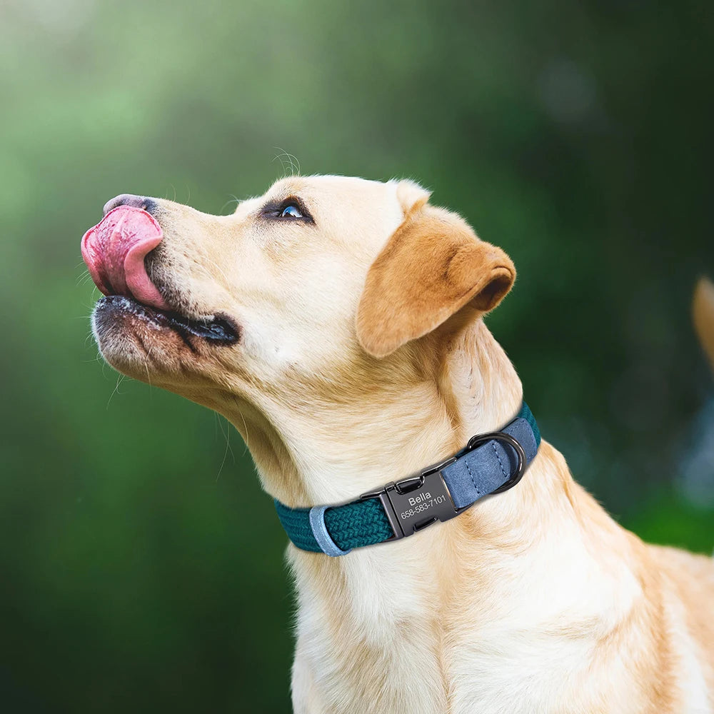 Retro Dog Collar Leash Set Custom Nylon Dog Collars With Walking Lead Rope Adjustable Pet Necklace for Small Large Dogs Durable