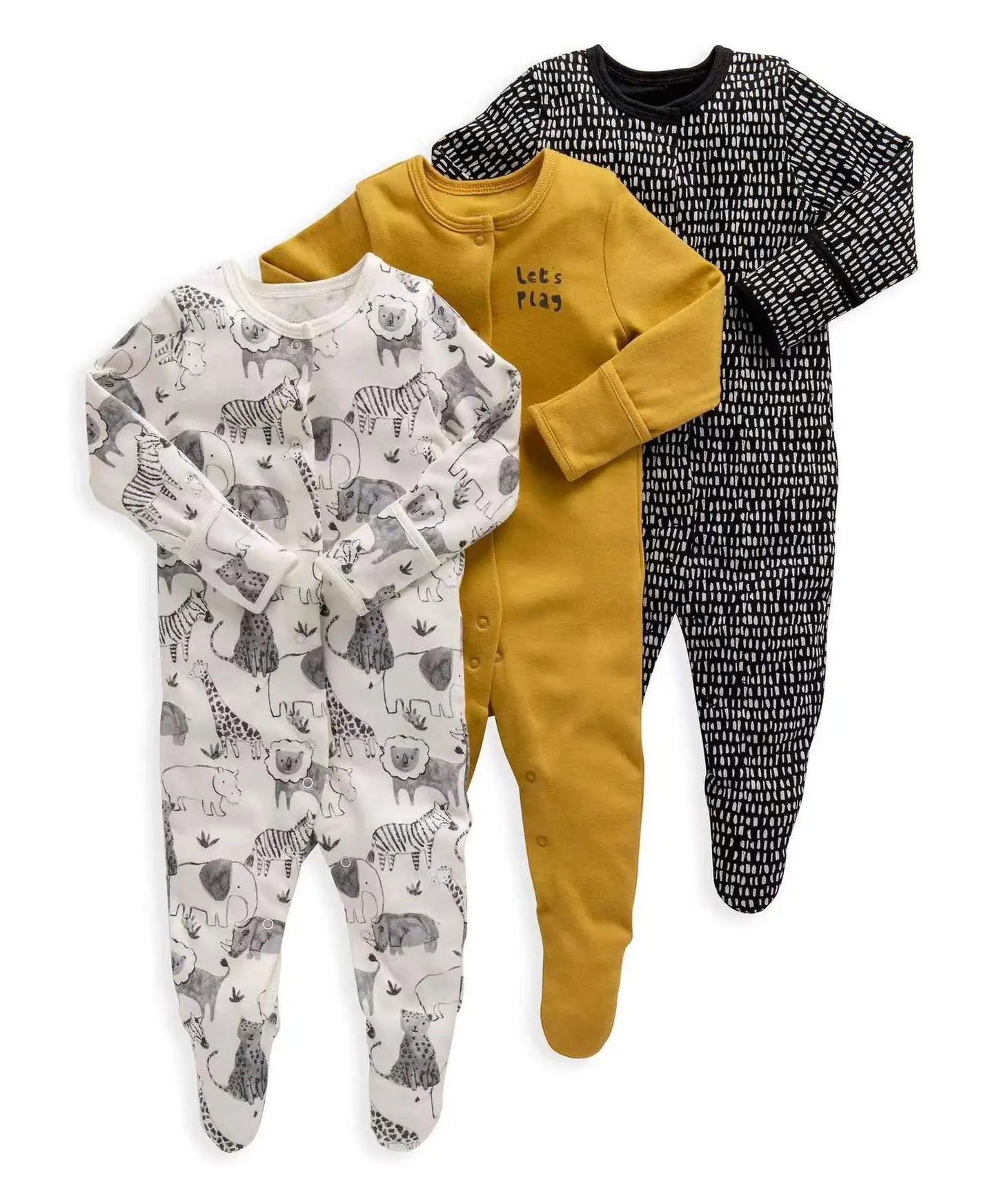 3pcs/Lot Cotton Soft Baby Romper Jumpsuit for Boys Girls with Zipper Footed Long Sleeve Pajama Sleepsuit Outfit Infant Clothes