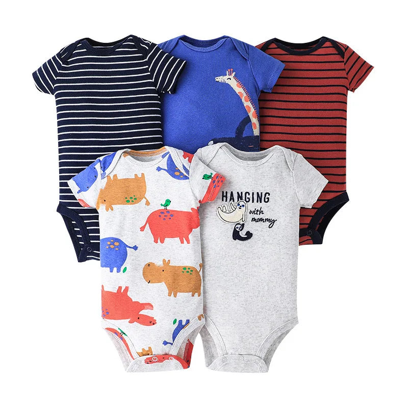 5 Pairs Newborn Baby Bodysuit Short Sleeve Infant Jumpsuit Short Sleeve Cotton Overalls Newborn Infant Jumpsuit  Kids Baby Roup