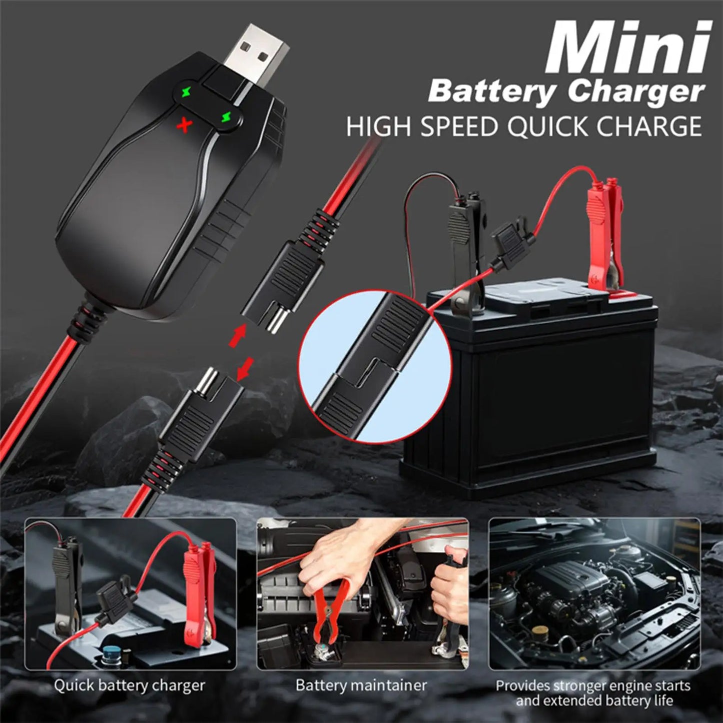 Portable 12V Motorcycle Battery USB Charger USB Smart Portable Maintainer Outdoor C Emergency Power Charger For Car Marine Boat