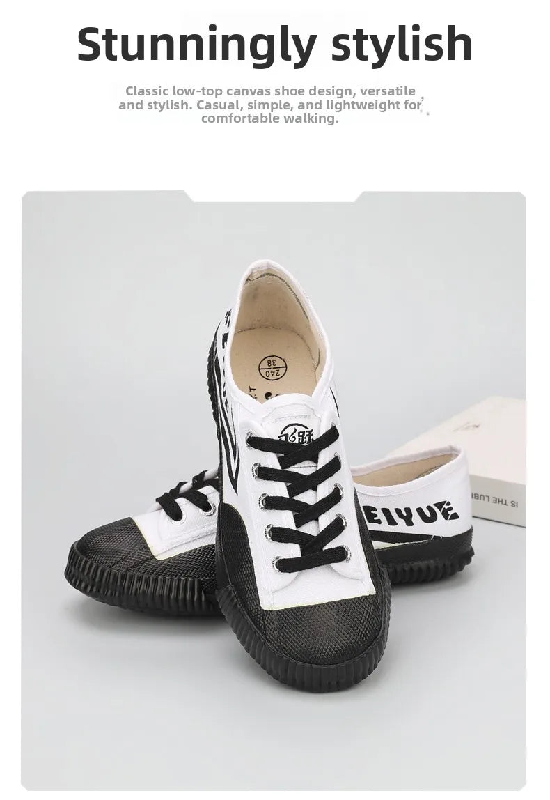 DaFu Flying Men's Running Jump Far Athletic Shoes Sports Women's Canvas Couple's Black Shoes Low Top Breathable Rubber Sole