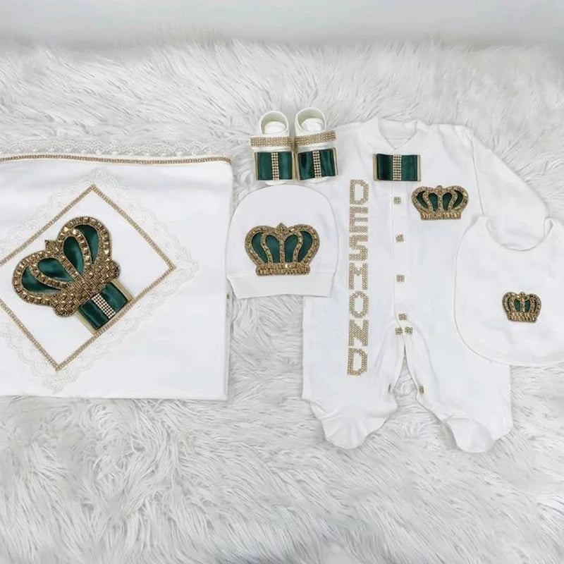 5pcs Baby Girl Outfits Set Welcome Home Hosptial Infant Receiving Blanket Pillow Bed Hat Mittens Romper Set