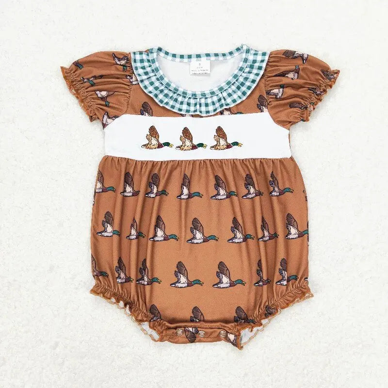4.14y NEW stock baby girls summer romper wholesale boutique embroidery pattern floral flowers purple flying sleeves onesie
