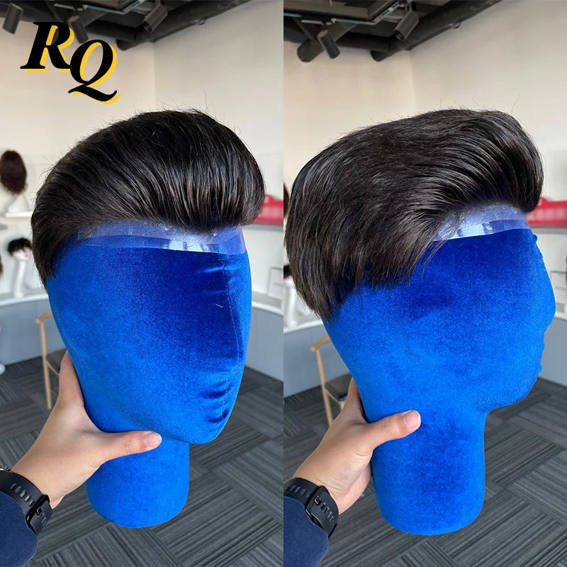 Pre Styled Slicked Back Thin Skin Men Toupee 0.04mm Human Hair Men Wig Hair Replacement Systems Hair Piece Protesis Hombre Male