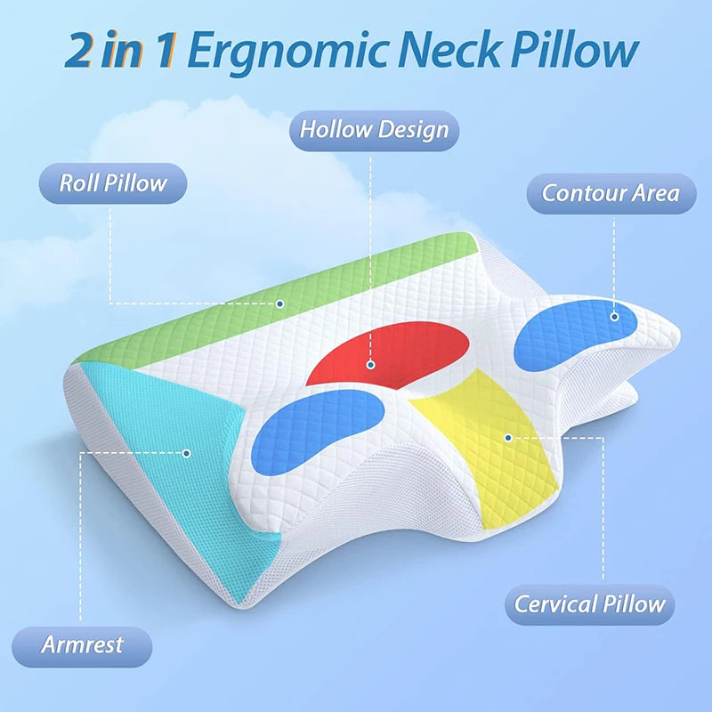 Butterfly Memory Cotton Neck Pillow Ergonomic Contoured Slow Rebound Cervical Pillow For All Sleep Positions Shoulder Relief