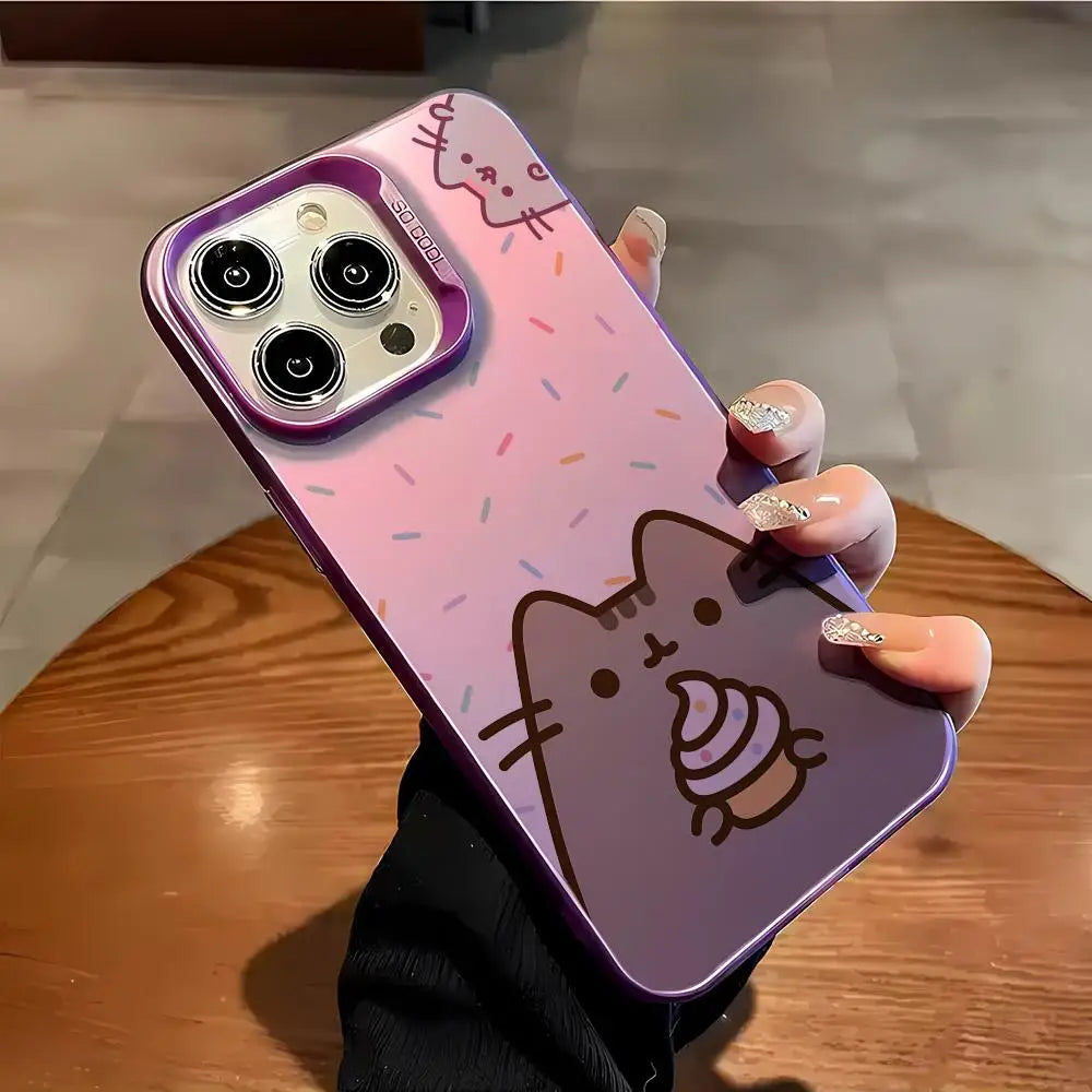 P-Pusheen Cat Phone Case FUNDA For IPhone 12 11 13 14 15 16 Max Pro Plus Mini Silver LMDaser Color Cover
